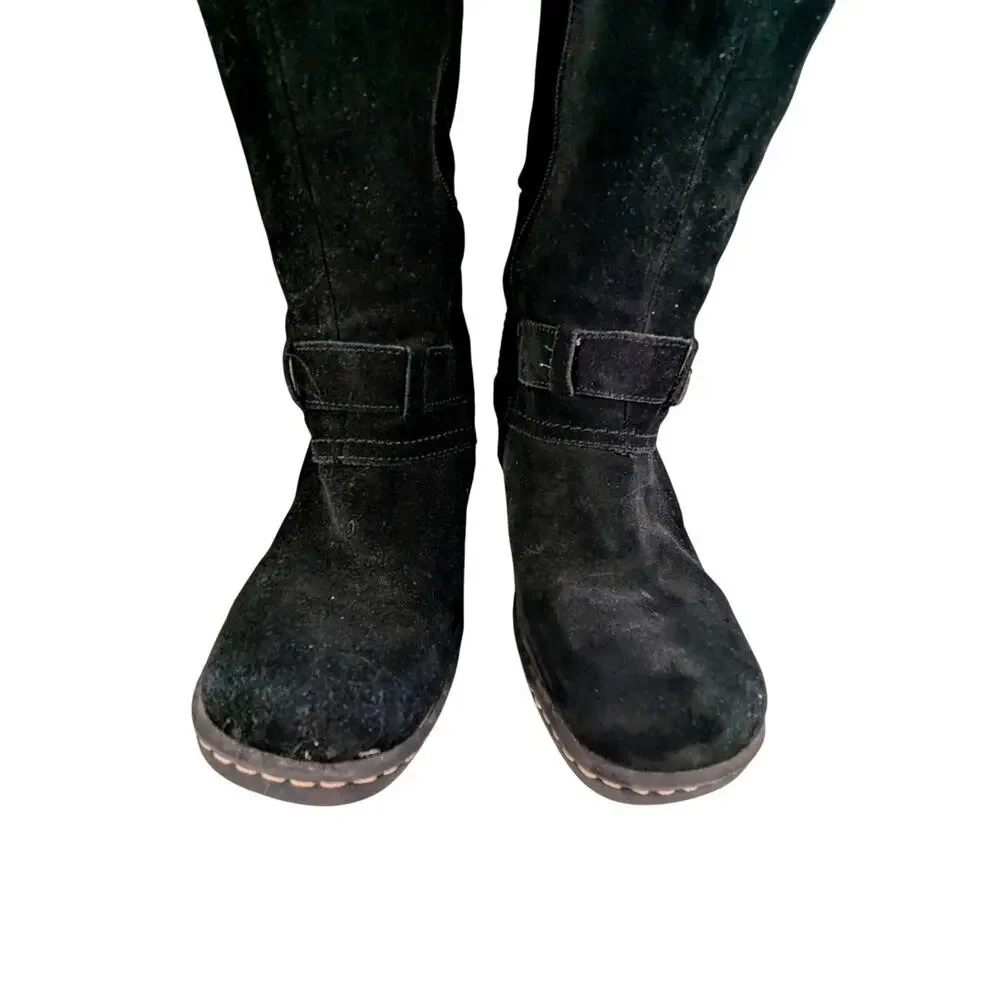BASS! ALISSA BLACK GENUINE SUEDE LEATHER, FAUX SHEARLING LINED BOOTS! SZ 9.5M